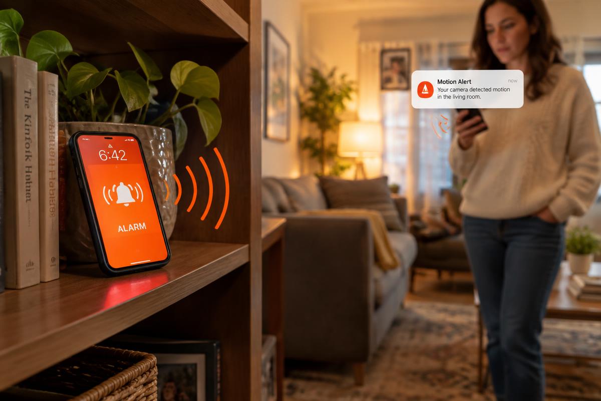 Phone sounding a siren while a parent receives an alert